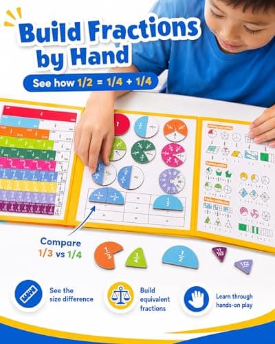 Magnetic Fraction Demonstration Book, Fraction Manipulatives with Magnetic Fraction Tiles & Circles, Montessori Magnetic Fraction Playbook for Hands-On Elementary Math Learning Toys - Thumbnail 5