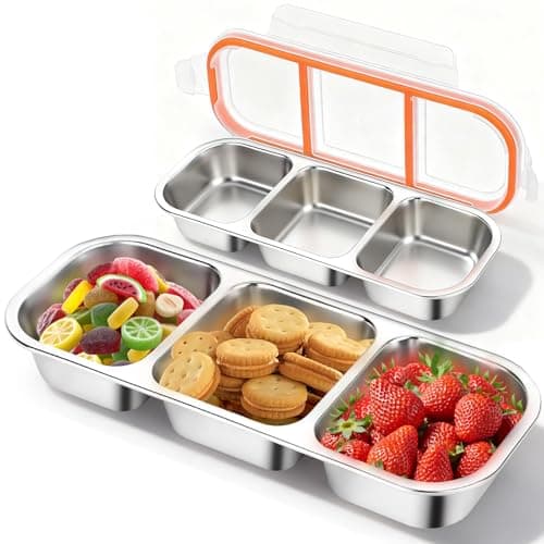 TGFBH 2Pack Reusable Stainless Steel Snack Containers with Leakproof Lids 3 Compartment, Stackable Metal Food Storage Lunch Boxes for Adults, Meal Prep, Travel, Office - Image 1