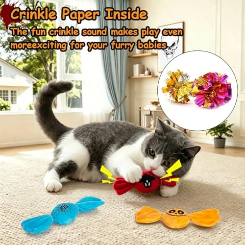Retro Shaw 3PCS Catnip Kicker Toys for Indoor Cats, Crinkle Plush Candy Cat Toy with Catnip for Bored Kitties, Interactive Kitty Treat Toy for Exercise & Teething, Horror Goth Cat Toy Gift - Thumbnail 4