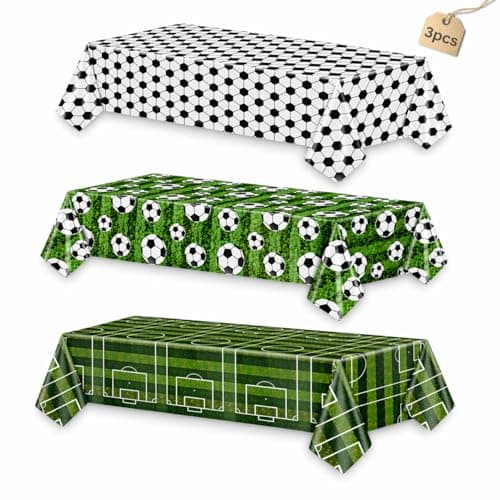 Chris.W Soccer Party Table Cloth 3Pcs, Soccer Party Decorations Tablecloths, Disposable Plastic Table Cover, Scoccer Theme Birthday Supplies for World Scoccer Sports Watch Party Game Day, 54x108 in - Image 1