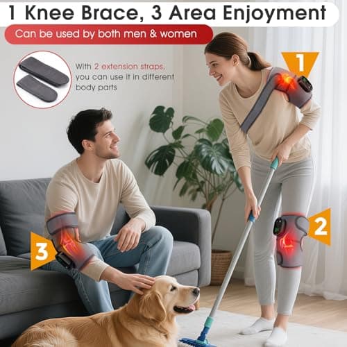 Cordless Heated Knee Massager with Vibration, FSA Eligible HSA Heated Knee Brace Wrap Heating Shoulder Brace for Knee Shoulder Elbow, Heating Pad with 6 Heating Levels, 3 Massage Modes & Timer (Grey) - Thumbnail 5