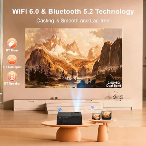 XENPONAD Projector with WiFi and Bluetooth, 4k Support Native 1080p Portable Projector for Home Theater Bedroom Ceiling Camping & Outdoor Use, Movie Projector with Speaker, 6D Keystone - Thumbnail 2