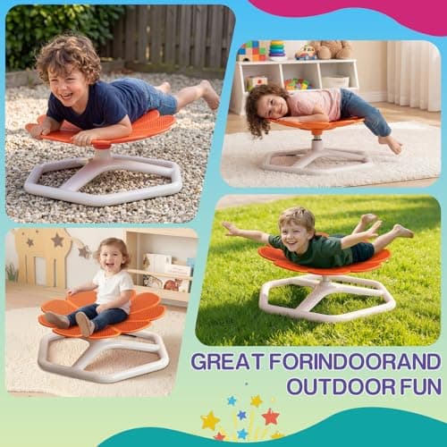 KYZDZQ Spinning Chair for Autistic Kids,Sensory Swivel Chair, 220LBS Weight Capacity, Sensory Toy for ADHD & Autism 3-6 Years Children,Training Body Coordination, Metal Base Non-Slip Design (Orange) - Thumbnail 4