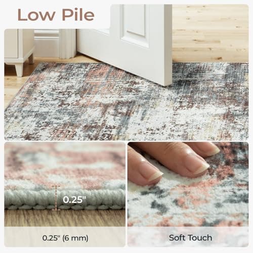 Carpelux 5x7 Area Rugs, Abstract Modern Machine Washable Rugs for Living Room, Neutral Soft Non-Slip Thin Print Floor Carpet for Bedroom Kids Room, Rust Red - Thumbnail 3