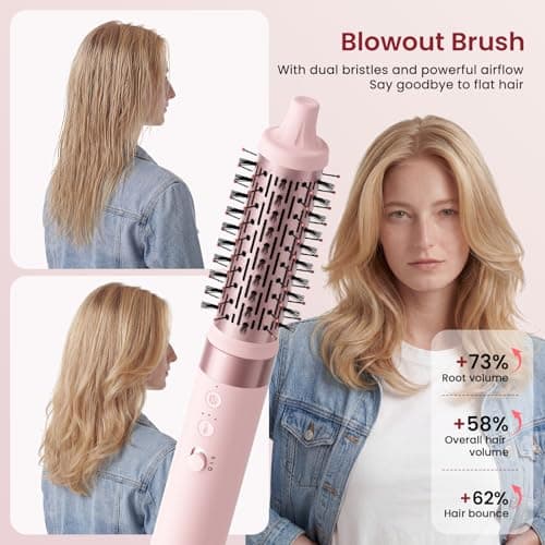 MESCOMB 6 in 1 Hot Air Styler Wrap, Professional Hair Styler with Thermal Round Brush for Blowouts, Fast Drying for Blow Dry, Curling, Volumizing, Straightening, Salon Results in Minutes (Light Pink) - Thumbnail 3