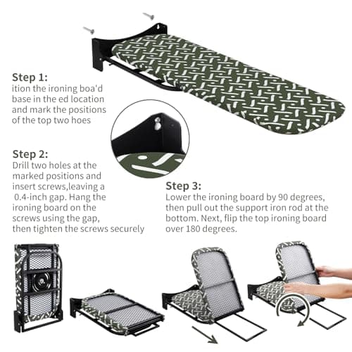 Slieton Wall-Mounted Steel Farme Folding Ironing Board, 36.5 x 12 inches, 180° Rotating, Space-Saving Design - Thumbnail 4
