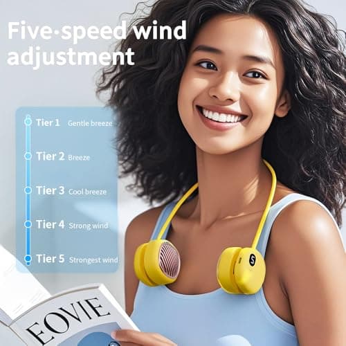 Suzii Battery Powered Neck Fan That Blows Cold Air - Portable Hands-Free Bladeless Fan w/LCD Display | Birthday Gifts for Men, Adjustable 5 Speeds, Ultra Lightweight for Travel, Gym, Office -Yellow - Thumbnail 5