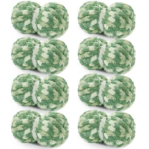 HOMBYS Chunky Tie Dye Mix Chenille Yarn for Hand Knitting, Super Bulky Jumbo Yarn for Crocheting, 3/4" Thick Soft Plush Yarn for Blankets, 8 Skein Pack (26 yds / 7.5 oz Each) Green - Image 1