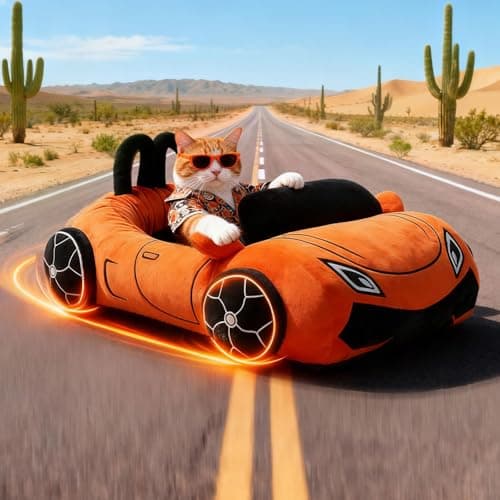 VIEFIN Cute Cat Beds Kitten Beds, Soft Small Dog Beds, Washable Pet Beds for Puppy and Kitty, Funny Supercar Cat Toys, 24 Inch - Thumbnail 4