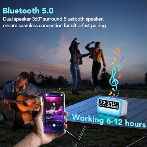 4-IN-1 White Noise Sound Machine with 24 Soothing Sounds, 4000mAh Rechargeable Camping light Bluetooth Speaker, Adjustable Night Light for Kids Adult with Time Display for Camping, Home, Party - Thumbnail 3