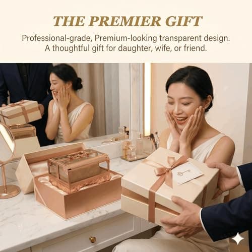 VETALLO Makeup Train Case Travel - Portable Cosmetic Storage Organizer Box Adjustable With 2 Trays, With Lock And Compartments,8.4 Inch Gold - Thumbnail 4