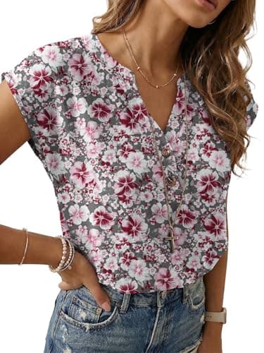 Lepunuo Womens Blouses Dressy Casual Trendy Summe Dressy Casual Tops 2026 Formal Button Down Cap Sleeve V Neck Shirts - Image 1
