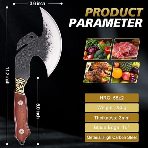 Topfeel Hand Forged Viking Knife 6.2" Meat Cleaver with Sheath, Chinese Kitchen Axe Boning Knife for Meat Cutting, High Carbon Steel Butcher Knife Home Outdoor BBQ Camping Birthday Gifts for Men Dad - Thumbnail 6