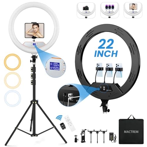 22'' Ring Light with 75'' Tripod Stand, LED Display/2 USB Ports/6500K Dimmable Ring Light for ipad Phone Holder for Tattoo Lash Live Makeup Video Recording TikTok Barber Stylist Photography - Image 1