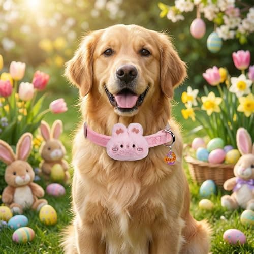 Cute Easter Dog Collar for Puppy Small Medium Large Dogs with Removable Bunny/Rabbit, Pink Girl Dog Collar for Easter, Birthday, Wedding, Daily Wear and Photoshoots (Easter, M: for Medium Dog) - Thumbnail 6
