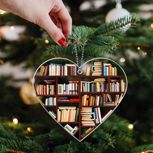 Book Ornament, Books Ornaments for Christmas Tree, Acrylic Heart Ornament for Booklovers, Bookworm, Librarian, Bookclub, Reading - Book Lover Gifts for Women - Thumbnail 2