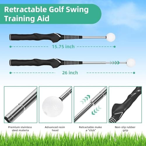 Hibijou Kids Golf Swing Trainer Toy for Backyard & Indoor Play – Retractable Golf Practice Stick with Click Sound, Fun Tempo Training Game for Boys Girls Ages 6+, Beginner Friendly Golf Training Aid - Thumbnail 3