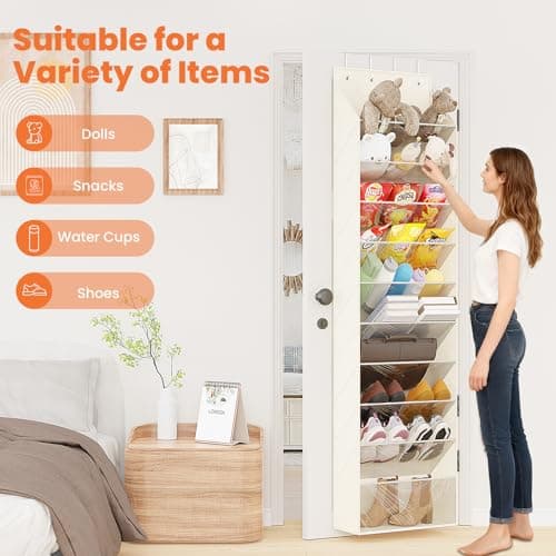ZATOCL 10-Tier Over The Door Organizer, Space Saving Hanging Shoes Organizer and Storage Unit, Organizer for Closet, Bedroom, Entryway, White - Thumbnail 4