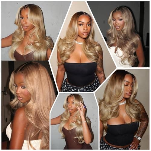 ILHILH 220 Density Ash Blonde Wig Human Hair Body Wave 13x6 HD Lace Front Wigs Human Hair For Women Ombre Brown Roots Ash Blonde Wigs Colored Lace Frontal body wave 26 Inch - Thumbnail 6