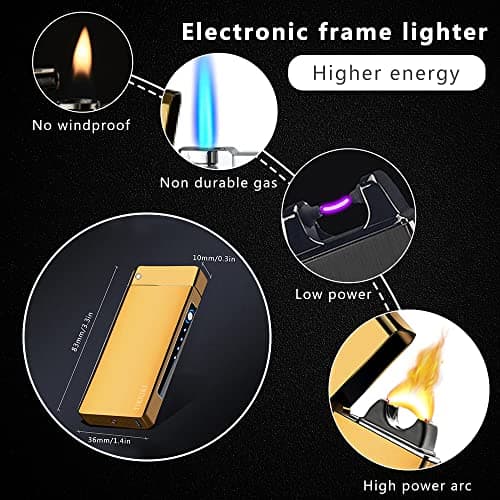 TIKIUKI Electric Lighter Rechargeable, Windproof Arc Lighter USB Plasma Lighters with Visual Battery, Cool Vintage Lighters Custom Design, Zinc Alloy Body for Outdoor Camping Candle Gift（Gold） - Thumbnail 4
