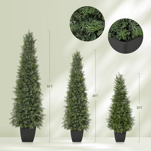 GarveeHome Artificial Cedar Topiary Tree for Christmas Outdoor, 36 in Tall Faux Cedar Trees, Potted Fake Cypress Plant, Artificial Plants Indoor Outdoor for Front Porch Decor, Set of 2 - Thumbnail 4