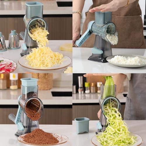 KalraMay Cheese Grater,Rotary Cheese Grater with Handle, Multifunctional Rotary Cheese Shredder Effortlessly Grates Cheese, Vegetables, and Fruits (Blue) - Thumbnail 5