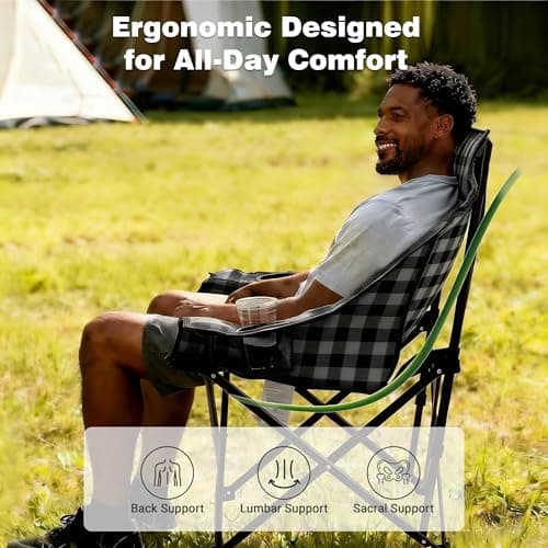 SUNNYFEEL Heavy Duty Camping Chairs for Adults Portable Oversized Folding Chair with Side Pockets & Cup Holde for Fishing,Trip,Picnic,Lawn,Concert Outdoor, Carry Bag Included - Thumbnail 5