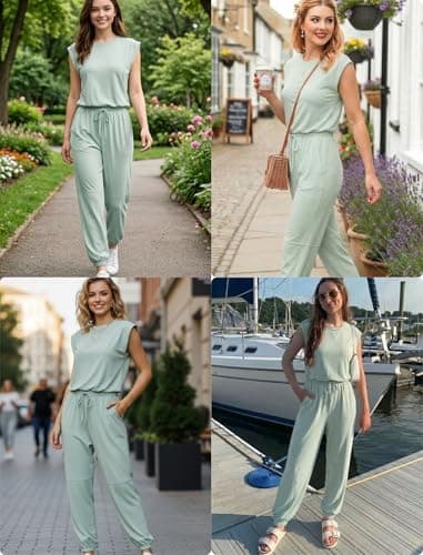 Ekouaer Womens Jumpsuits Casual One Piece Summer Romper Jogger Leg Long Pant Casual Spring Vacation Outfit with Pocket 2026 - Thumbnail 6