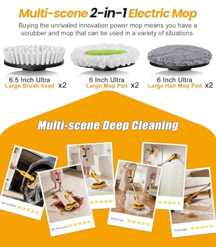 qimedo 6000mAh Battery Cordless Electric Mop M3 Pro, 800RPM Electric Power Scrubber & Mops for Floor Cleaning, Automatic Spin Mops with Smart Display,Rotating Mop with LED Light & Water Spray - Thumbnail 6