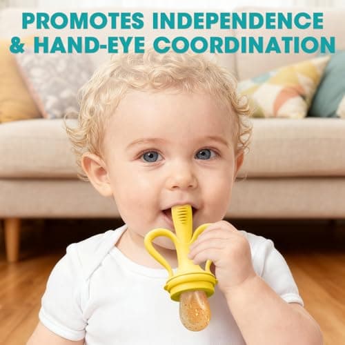 JEXFUN Baby Fruit Feeder & Breastmilk Popsicle Mold Set, Silicone Food Feeder Pacifier for Cooling Relief with 3 Replaceable Pouches, BPA-Free Teething Toy for Safe Infant Self Feeding (Banana Yellow) - Thumbnail 5