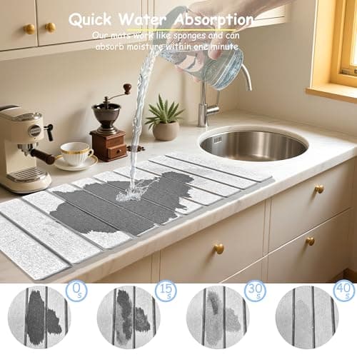 Stone Dish Drying Mat For Kitchen & Bathroom - Diatomaceous Earth, Quick Dry, Collapsible, Non - Slip Pvc, Rounded Corners, 15.4 X 23.6 IN, Absorbent, Natural Material For Dishes, Cups & More - Thumbnail 3
