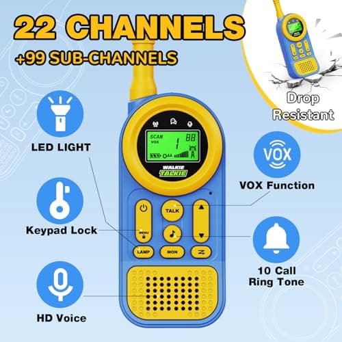 Ptnerbeh Walkie Talkies for Kids Toys: Toys for 3-12 Year Old Boys Girls - 22 Channels 2 Way Radio Toy with Backlit LCD Flashlight - 3 Miles Range for Outside/Camping/Hiking (2-Pack) Blue - Thumbnail 4