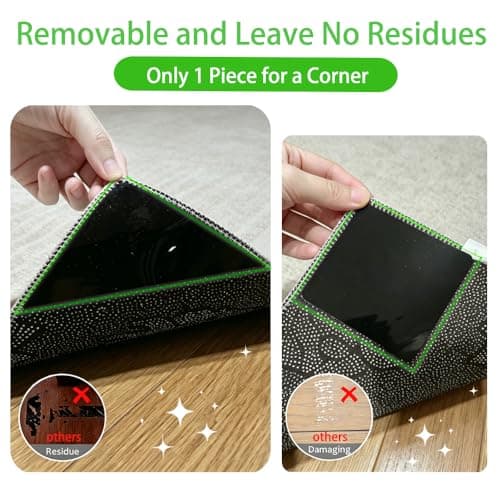 16 PCS Rug Tape，Carpet Tape，Non Slip Rug Pads Grippers for Hardwood Floors and Tiles，Reusable Rug Stickers Rug Tape for Area Rugs，Carpet Pads Rug Corner - Thumbnail 3