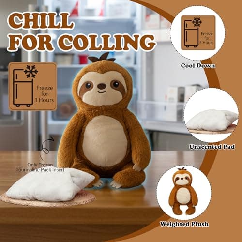 NIUBEHOHO Weighted Heating Sloth Stuffed Animals - 16 Inch Big Microwavable Sloth with Zipper Cute Heating Pad Plush Toy Washable Unscented Comfort Hug Pillow for Kid Teen Adult Birthday Gift 2.2 Lbs - Thumbnail 5