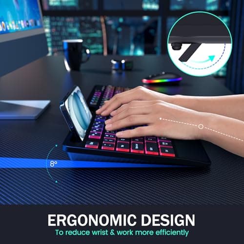 Wireless Keyboard and Mouse Combo - Dual System RGB Backlit Mouse and Keyboard,2.4G Rechargeable,Full-Sized Ergonomic Silent Design with Phone Holder for Windows Mac PC Laptop (Black-V2) - Thumbnail 3