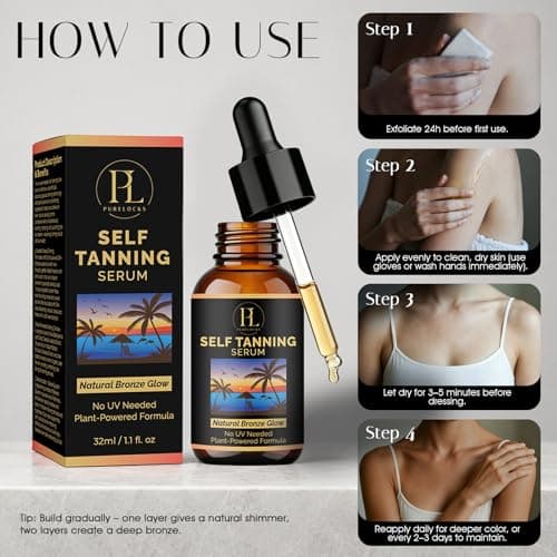 PURELOCKS Self Tanning Drops for Face and Body, Customizable Bronzing Drops to Add to Moisturizer or Lotion, Hydrating Sunless Fake Tan with Hyaluronic Acid and Aloe. 1.10 Fl Oz - Thumbnail 5