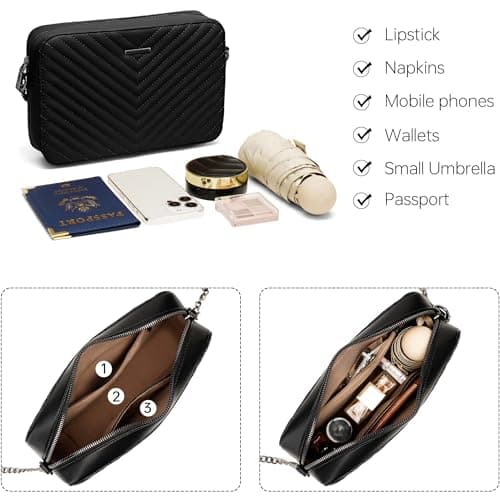 Goinsound Crossbody Purses for Women Designer Crossbody bags Small Shoulder Bags with Chain Strap Quilted Purses Black - Thumbnail 4