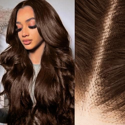 Thusiae 2X6 SKINLIKE HD Lace Closure Wigs Human Hair, Chocolate Brown Lace Front Wig, Body Wave Human Hair Wig Pre-Plucked Bleached Knots 250% Density HD Lace Closure Wigs 30 Inch - Image 1