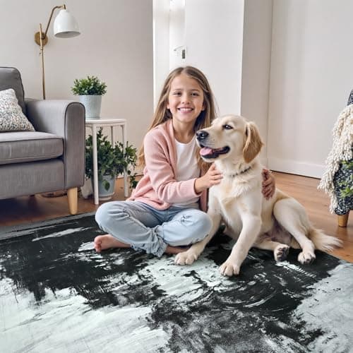 ULTSOFE Area Rugs for Living Room, 5x7 Washable Neutral Grey Abstract Soft Thin Non-Slip Backing Large Rug Home Office Bedroom Home Office Under Dining Table Farmhouse Nursery Indoor Floor Carpet Rugs - Thumbnail 5