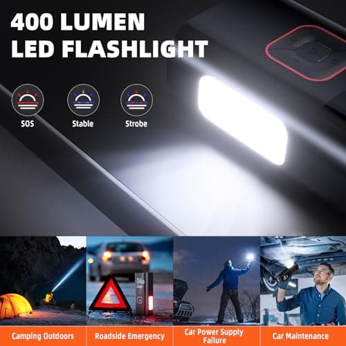 Jump Starter with Air Compressor, 5000A Battery Jumper Starter Portable (9L Gas/8L Diesel) with 160PSI Auto-Shutoff Tire Inflator, 12V Jump Box Car Battery Jump Starter with Jumper Cables, LED Light - Thumbnail 2