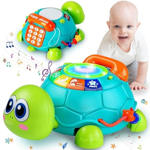 Ussybaby Baby Crawling Toys 6 to 12 Months, Infant Turtle Musical Toys with Phone Hand Drum，Baby 7 8 9 10 11 Months 1-2 Year Old Boy Girl Gift Green