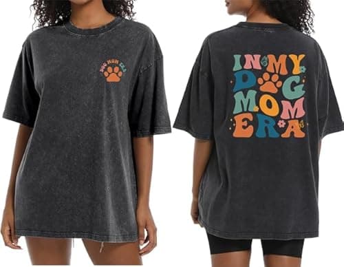 Dog Mom Shirt for Women Oversize Boy Mom Shirt Cute Mama Gifts Casual Graphic Print Tops Gray - Image 1
