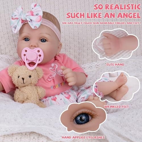 Milidool Realistic Reborn Baby Dolls Girl - Realistic Baby Dolls Girl Real Looking 18 inch Doll with Soft Poseable Body, Lifelike Newborn Baby Doll, Kids Gift for 3+ Years Old - Thumbnail 6