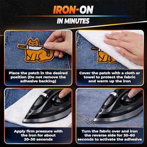 Set of 8 Cat Iron On Patches for Clothes & Sew On – Easy Fix Embroidered Funny Patches for Hats, Jackets, Backpacks, Jeans & Bags – Cute Cat Patch Set, Birthday Gifts for Animal Lovers and DIY Decor - Thumbnail 5
