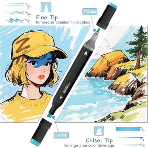 HEVEGRD 80 Colors Alcohol Markers Set, Dual Tips Blender Art Marker for Drawing Permanent Sketch Marker for adult coloring, Illustrations Alcohol Based Markers, Artist Pens - Thumbnail 2
