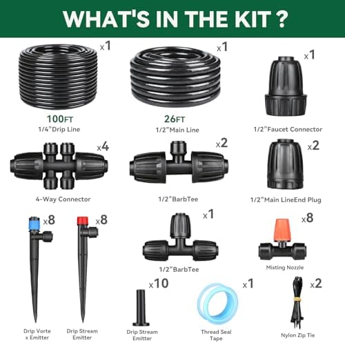 Drip Irrigation System for Garden, 2026-Upgraded Quick Connect Garden Watering Kit All-in-One with 1/2 inch 1/4 inch Irrigation Tubing for Garden, Lawn, Greenhouse, Raised Beds (126FT) - Thumbnail 2