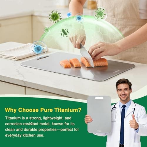 TIVEREX Titanium Cutting Board,100% Pure Titanium Cutting Boards for Kitchen, Easy to Clean, Dishwasher Safe, Double Sided Non Toxic Food-Grade Chopping Boards for Meats, Fruits and Vegetables - Thumbnail 6