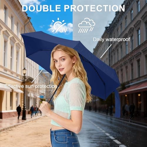 LEAGERA Compact Travel Umbrella with Case - Mini Umbrella for Purse, Small Lightweight &Tiny Design Perfect for Parasol Outdoor Sun&Rain Umbrellas,Dark Blue - Thumbnail 6