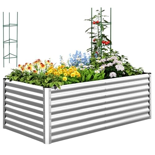 Quictent Galvanized Raised Garden Bed 6x3x2 Ft Metal Planter Box Bottomless for Backyard, Include 1 pc Tomato Cage, Silver - Image 1