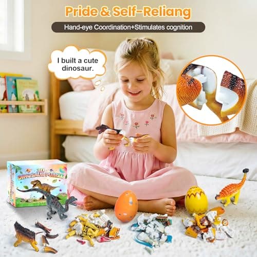 ECOHDT 8Pcs Lifelike 3D Puzzles for Kids,Dinosaur Building Toys for 5 6 7 8+ Year Old Boys Girls,Slot-Assembly Building Blocks,Dinosaur Realistic Figures Set,Educational Toys Ideal for Class,Party - Thumbnail 3